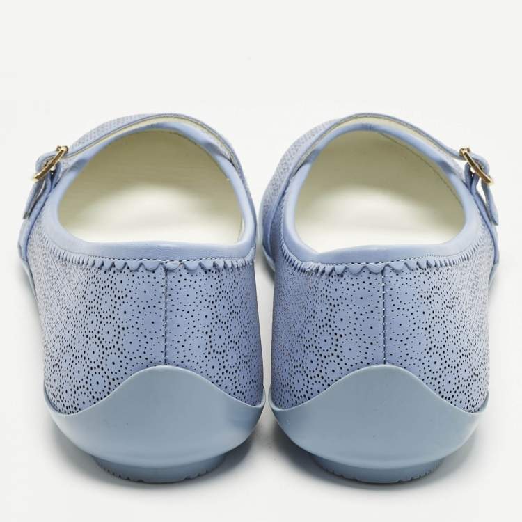 Pre Owned Salvatore Ferragamo Blue Perforated Leather Ballet Flats Size 33