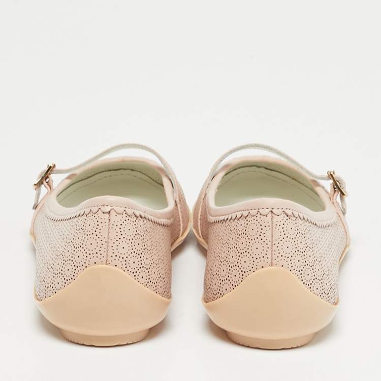 Pre Owned Salvatore Ferragamo Beige Perforated Leather Ballet Flats Size 32