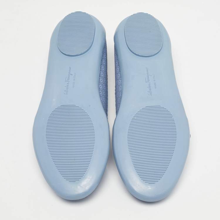 Pre Owned Salvatore Ferragamo Blue Perforated Leather Ballet Flats Size 31