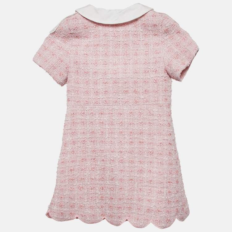 Pre Owned Self-Portrait Pink Tweed Button Front Lace Trimmed Dress 5-6 Yrs