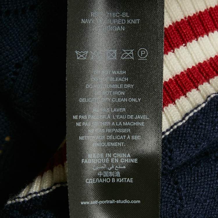 Pre Owned Self-Portrait Navy Blue Textured Pointelle Knit Cardigan 8-10Yrs