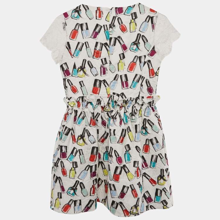 Pre Owned Simonetta White Jacquard Nail Paint Print Ruffled Sleeveless Dress 12 Yrs