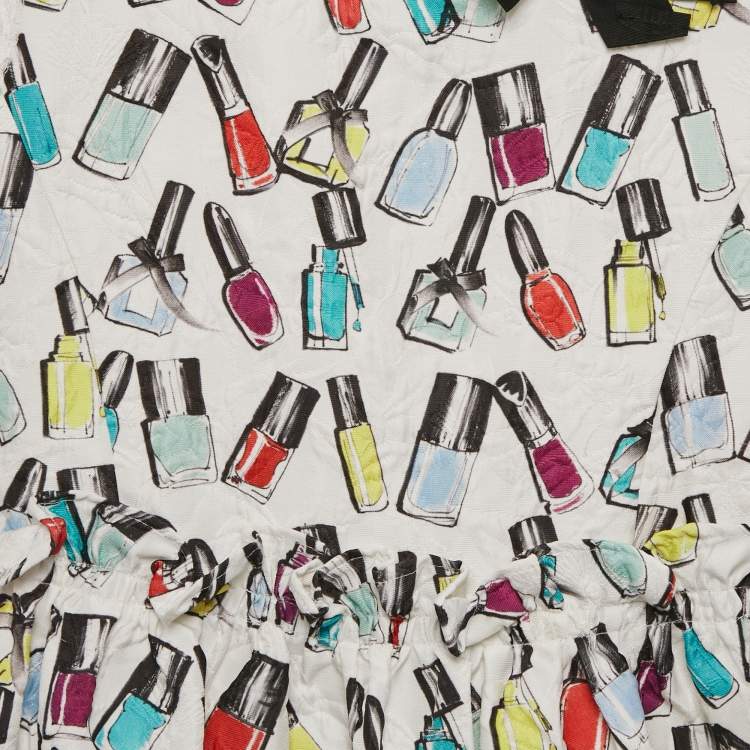 Pre Owned Simonetta White Jacquard Nail Paint Print Ruffled Sleeveless Dress 12 Yrs