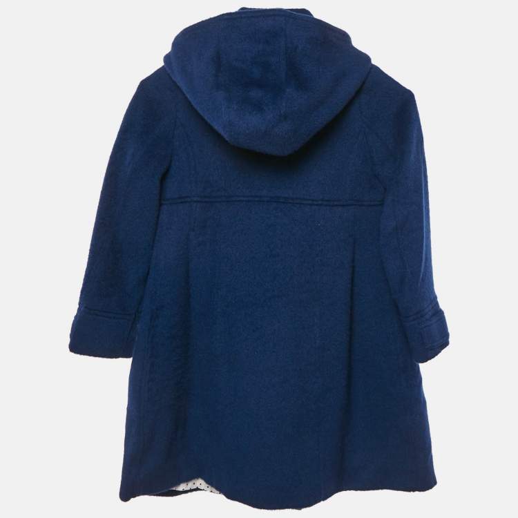 Pre Owned Simonetta Kids Navy Blue Wool Detachable Hood Double Breasted Coat 4 Yrs