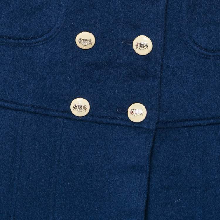 Pre Owned Simonetta Kids Navy Blue Wool Detachable Hood Double Breasted Coat 4 Yrs