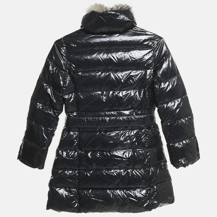 Pre Owned Simonetta Kids Black Nylon Detachable Fur Belted Down Jacket 8 Yrs