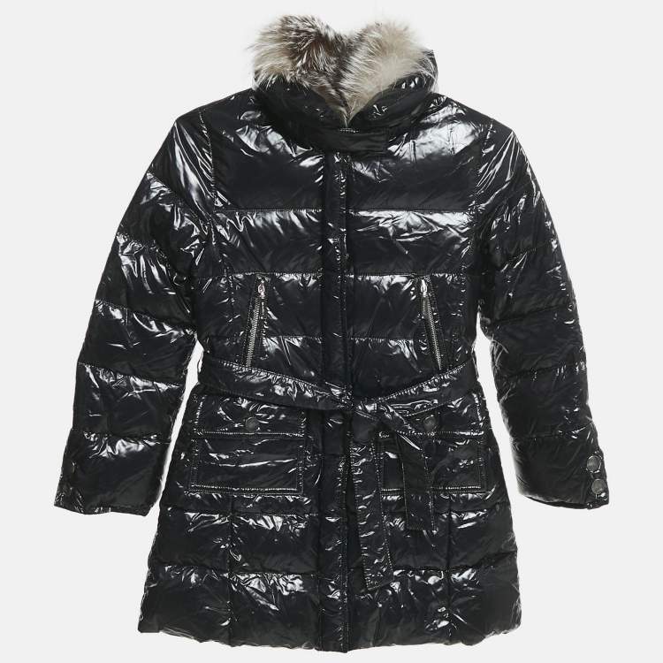 Pre Owned Simonetta Kids Black Nylon Detachable Fur Belted Down Jacket 8 Yrs