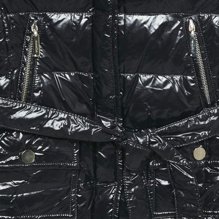 Pre Owned Simonetta Kids Black Nylon Detachable Fur Belted Down Jacket 8 Yrs