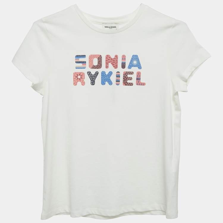 Pre Owned Sonia Rykiel Kids White Logo Print Cotton Crew Neck T-Shirt 12 Yrs
