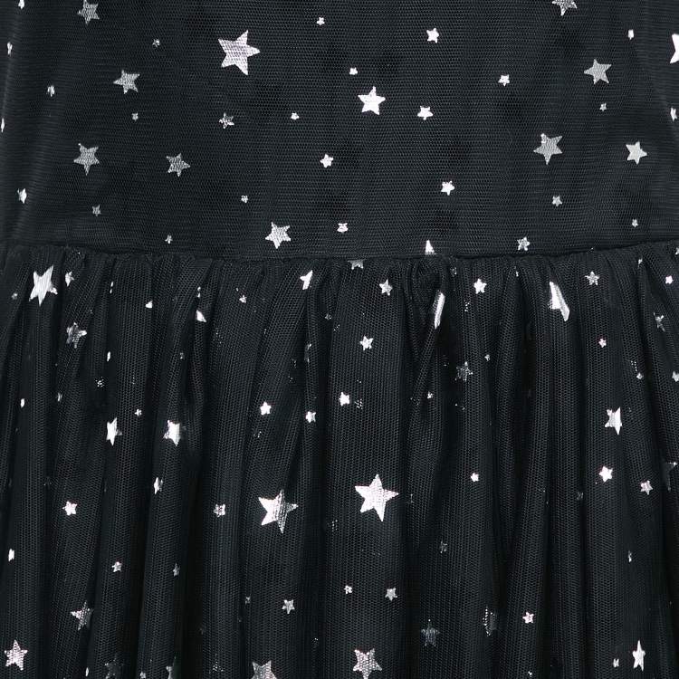 Pre Owned Sonia Rykiel Black Star Print Tulle Ruffled Long Dress 14 Yrs