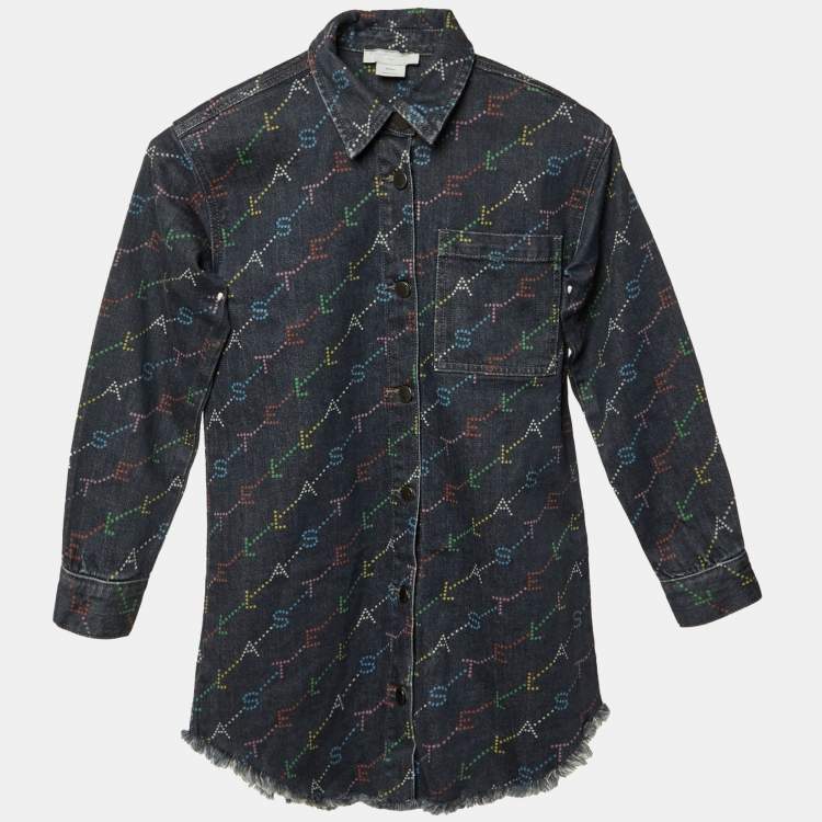 Pre Owned Stella McCartney Kids Grey Logo Print Denim Dress 8 Yrs 