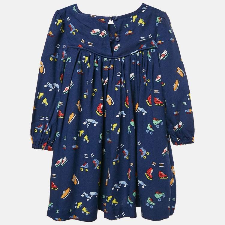 Pre Owned Stella McCartney Blue Skate Print Crepe Dress 18 M
