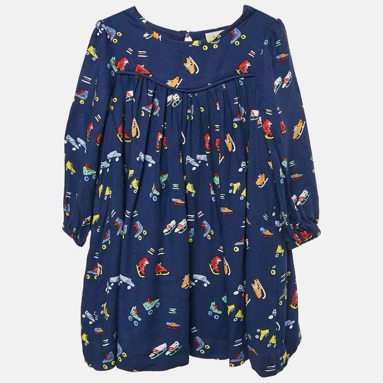 Pre Owned Stella McCartney Blue Skate Print Crepe Dress 18 M