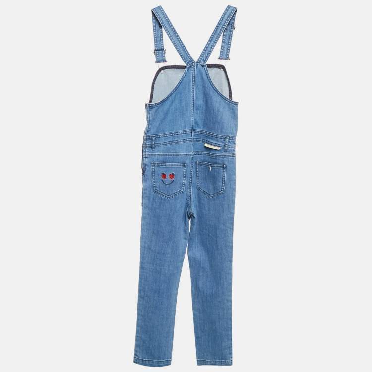Pre Owned Stella McCartney Blue Embordered Denim Applique Detail Jumpsuit 10 Yrs