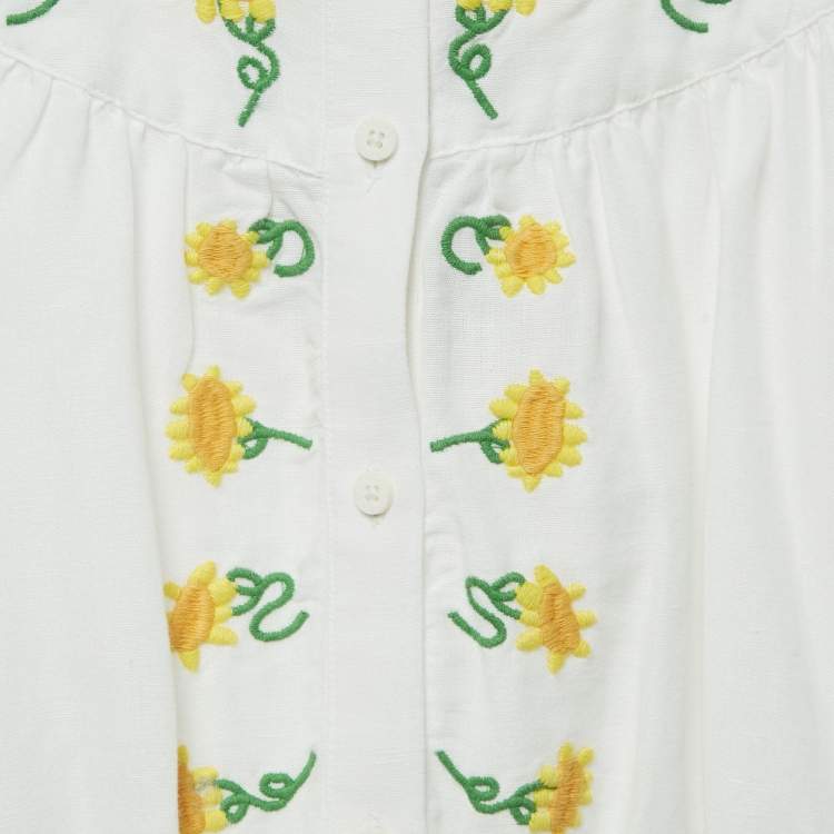 Pre Owned Stella McCartney Kids White Sunflower Embroidered Linen Blend Dress 12 Yrs 