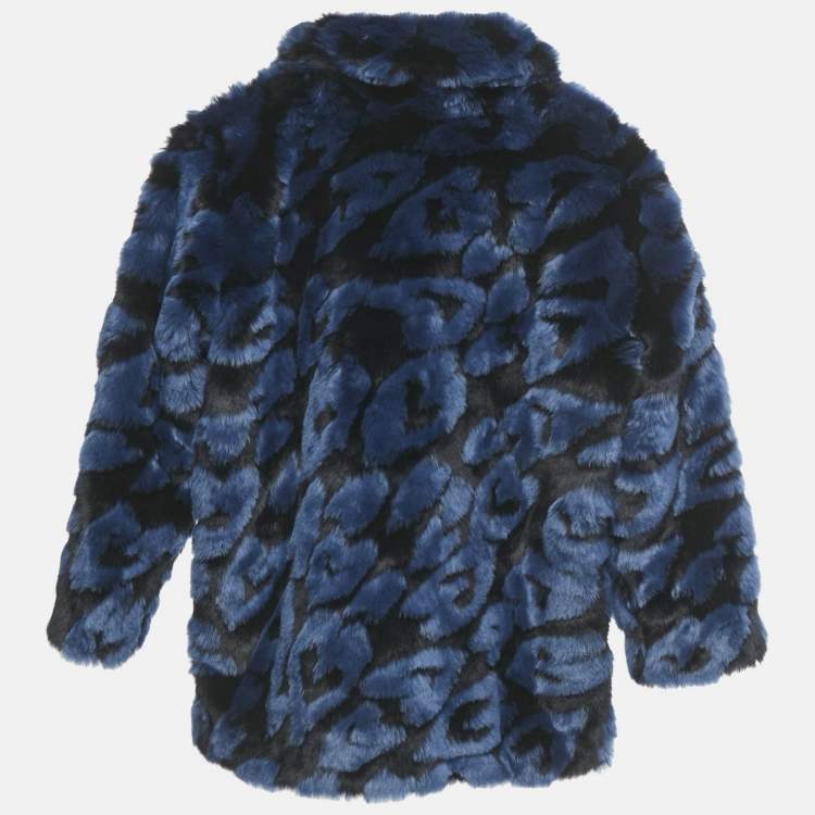 مملوكة مسبقًا Stella McCartney Kids Blue Hearts Pattern Fur Zip-Up Jacket 8 Yrs