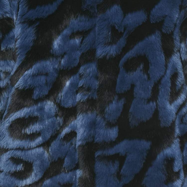 مملوكة مسبقًا Stella McCartney Kids Blue Hearts Pattern Fur Zip-Up Jacket 8 Yrs