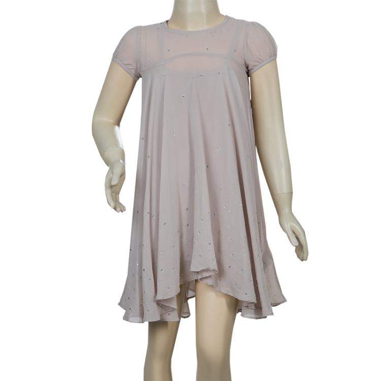 Pre Owned Stella McCartney Kids Beige Crystal Studded Dress 5 Yrs
