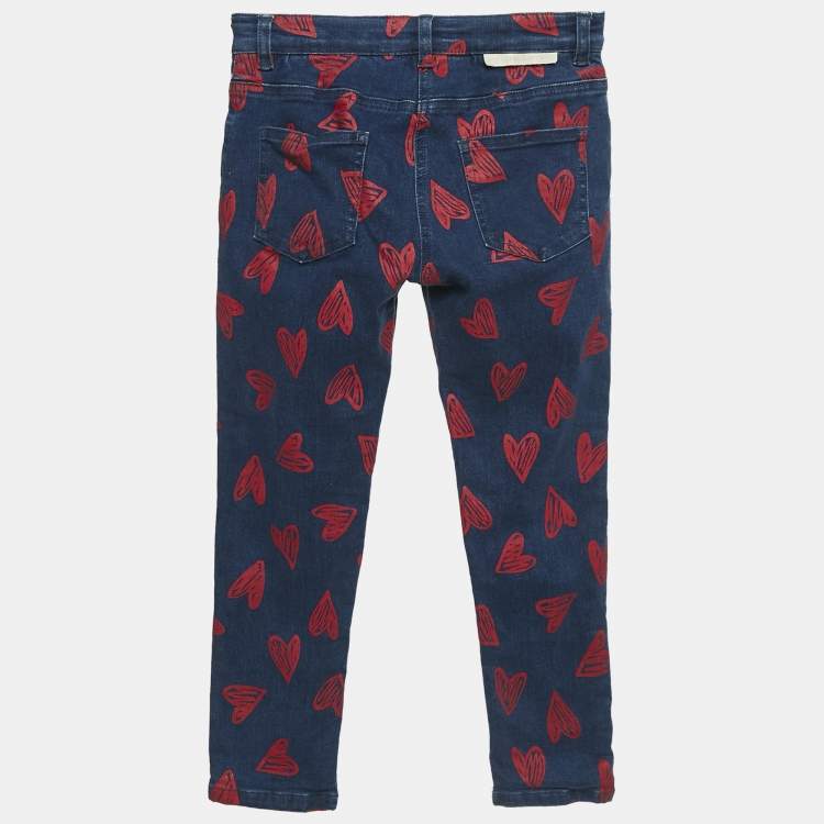 Pre Owned Stella McCartney Kids Blue Heart Print Denim Jeans 8 Yrs Waist 24"
