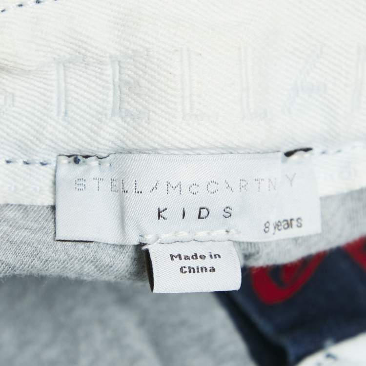 Pre Owned Stella McCartney Kids Blue Heart Print Denim Jeans 8 Yrs Waist 24"