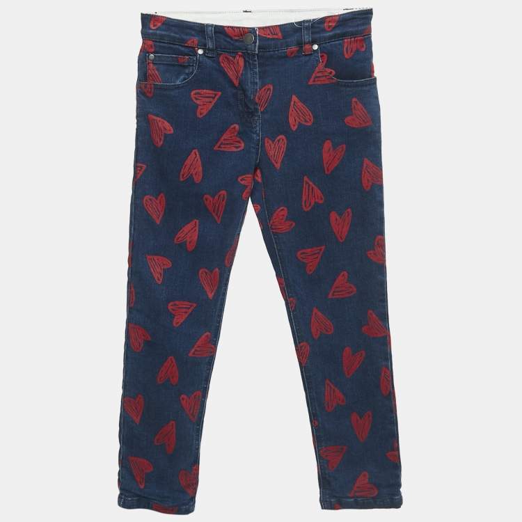 Pre Owned Stella McCartney Kids Blue Heart Print Denim Jeans 8 Yrs Waist 24"