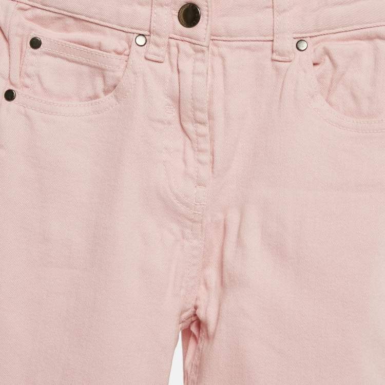 Pre Owned Stella McCartney Kids Pink Logo Embossed Denim Wide Leg Jeans 10 Yrs