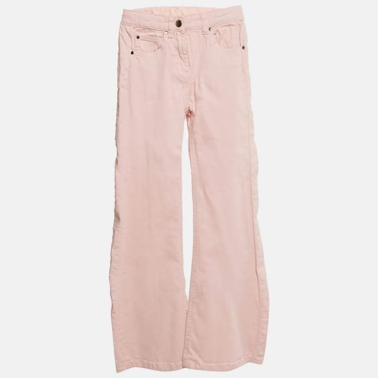 Pre Owned Stella McCartney Kids Pink Logo Embossed Denim Wide Leg Jeans 10 Yrs