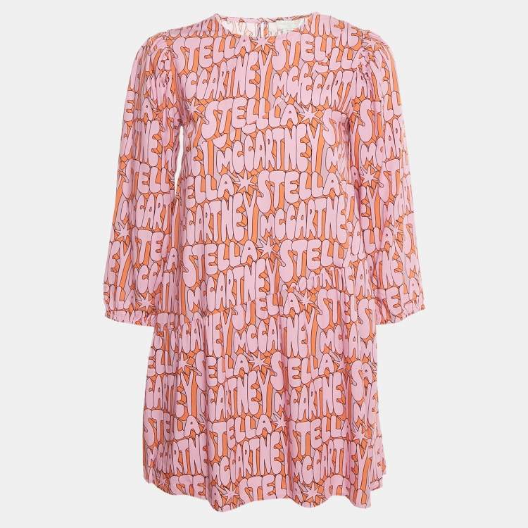 Pre Owned Stella McCartney Kids Pink Logo Printed Viscose Blend Short Dress 12 Yrs 