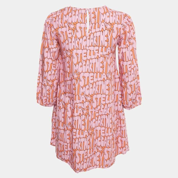 Pre Owned Stella McCartney Kids Pink Logo Printed Viscose Blend Short Dress 12 Yrs 