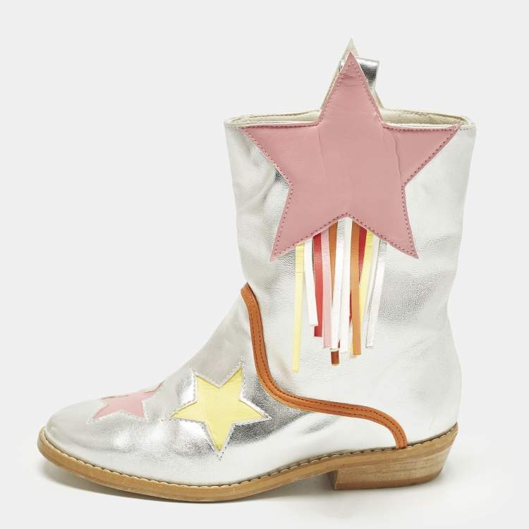 مملوكة مسبقًا Stella McCartney Size 29 Silver Leather Star Ankle Length Boots