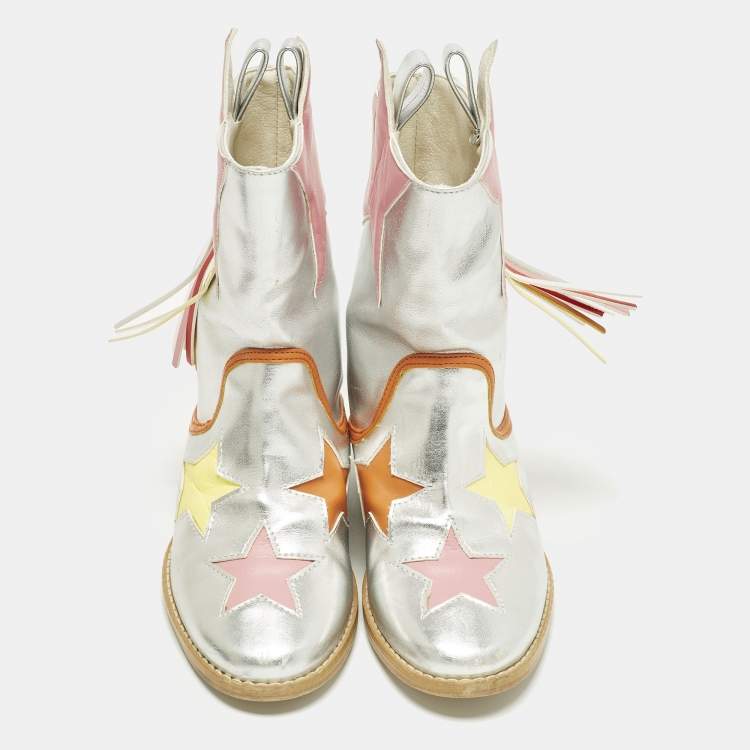 مملوكة مسبقًا Stella McCartney Size 29 Silver Leather Star Ankle Length Boots