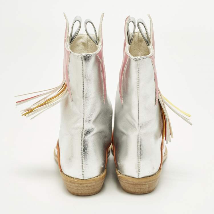 مملوكة مسبقًا Stella McCartney Size 29 Silver Leather Star Ankle Length Boots