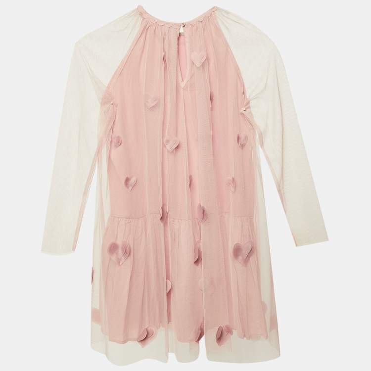Pre Owned Stella McCartney Kids Pink 3D Heart Applique Tulle Dress 10Yrs 