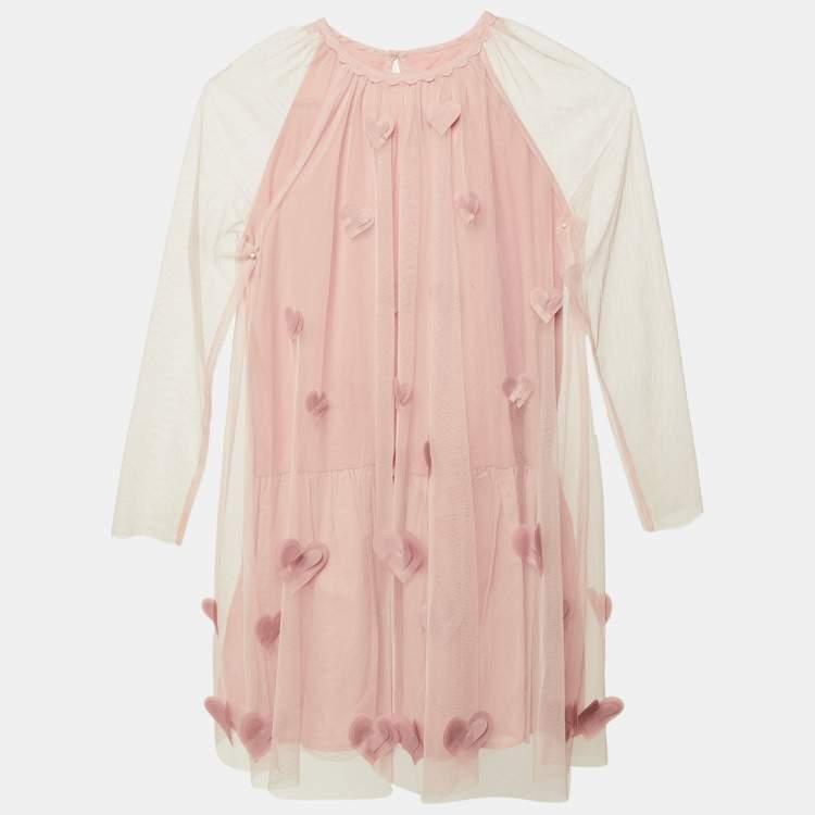 Pre Owned Stella McCartney Kids Pink 3D Heart Applique Tulle Dress 10Yrs 