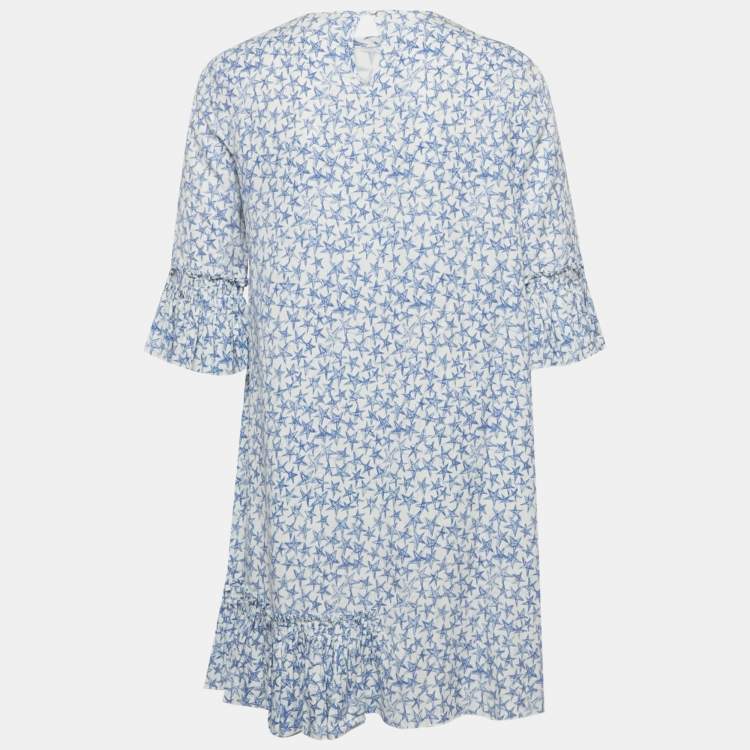 Pre Owned Stella McCartney Kids White Star Print Lyocell Ruffled Cuff Dress 14Yrs 