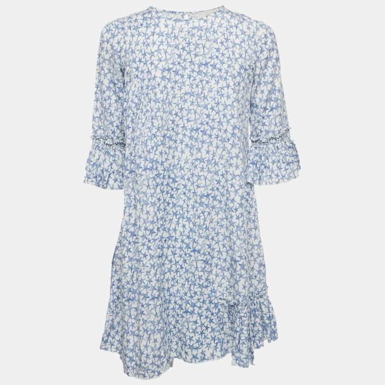 Pre Owned Stella McCartney Kids White Star Print Lyocell Ruffled Cuff Dress 14Yrs 