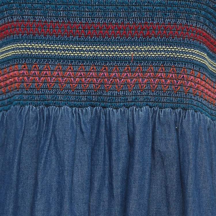 Pre Owned Stella McCartney Blue Smocking Detail Chambray Dress (12 Yrs)