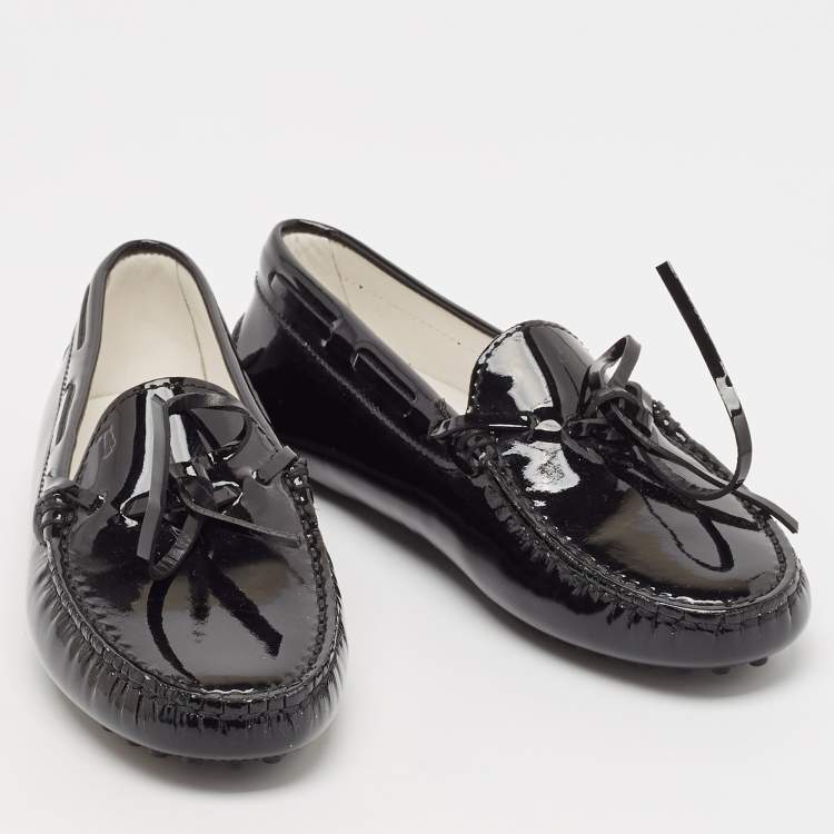 Pre Owned Tod's Black Patent Leather City Gommino Driving Loafers Size 33