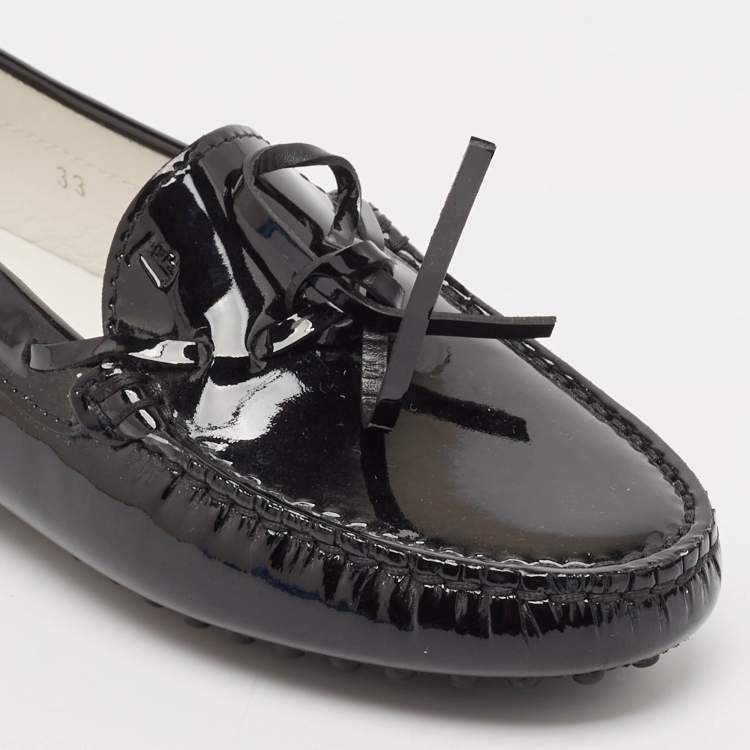 Pre Owned Tod's Black Patent Leather City Gommino Driving Loafers Size 33