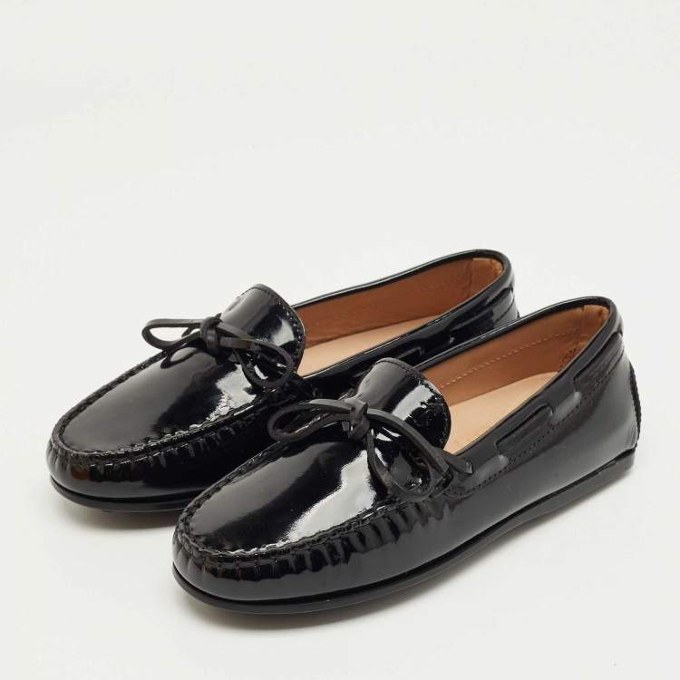 Pre Owned Tod's Black Patent Leather Driving Loafers Size 32