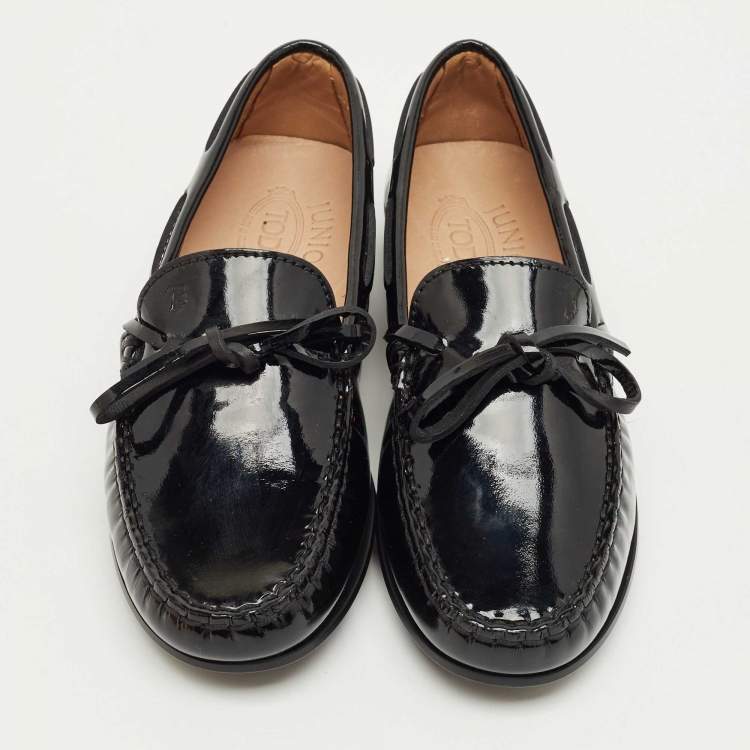 Pre Owned Tod's Black Patent Leather Driving Loafers Size 32