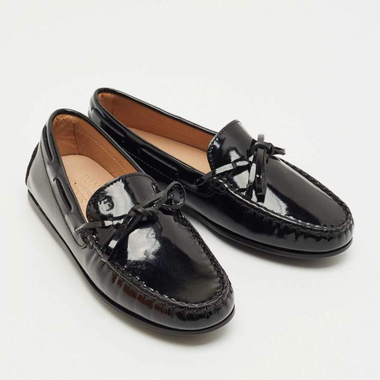 Pre Owned Tod's Black Patent Leather Driving Loafers Size 32