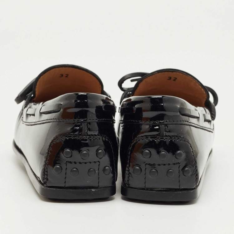 Pre Owned Tod's Black Patent Leather Driving Loafers Size 32