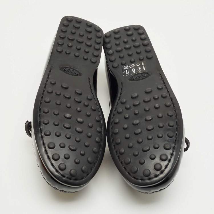 Pre Owned Tod's Black Patent Leather Driving Loafers Size 32