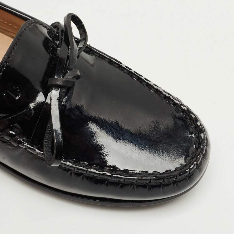 Pre Owned Tod's Black Patent Leather Driving Loafers Size 32
