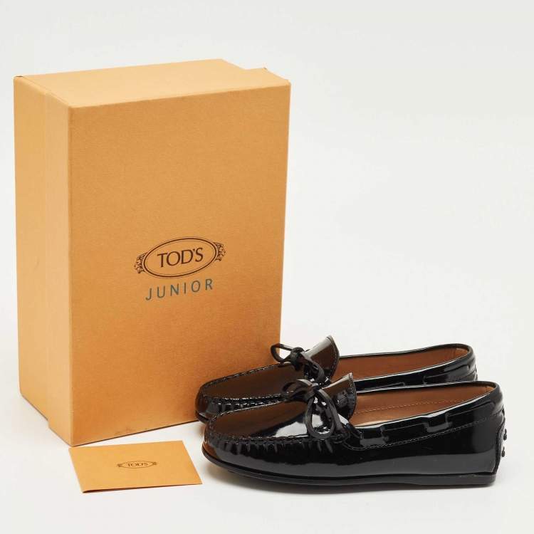 Pre Owned Tod's Black Patent Leather Driving Loafers Size 32