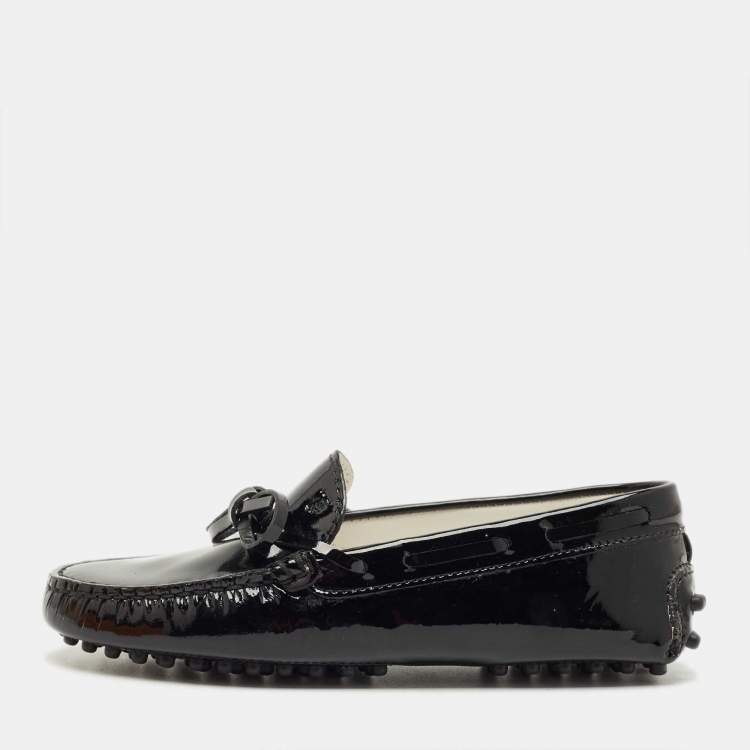 Pre Owned Tod's Black Patent Leather Driving Loafers Size 32