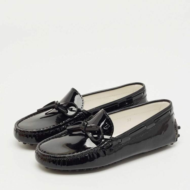 Pre Owned Tod's Black Patent Leather Driving Loafers Size 32