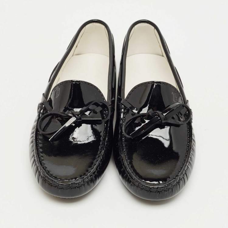 Pre Owned Tod's Black Patent Leather Driving Loafers Size 32