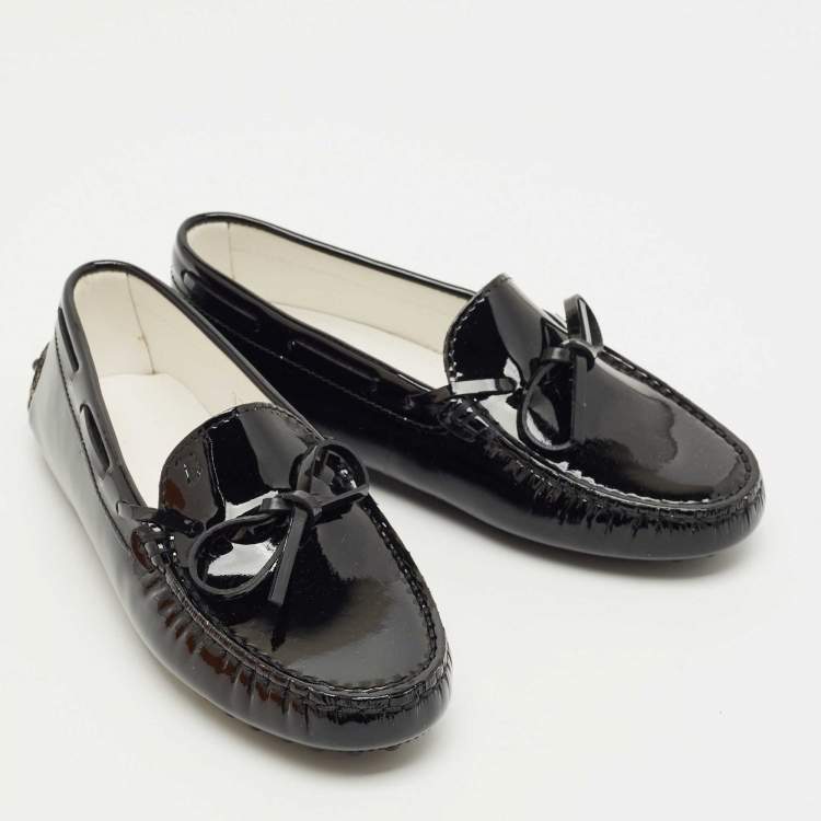 Pre Owned Tod's Black Patent Leather Driving Loafers Size 32